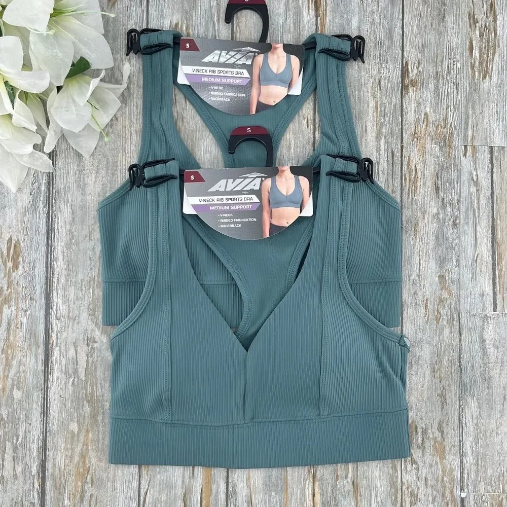 Women’s V-Neck Rib Sports Bra Medium-Impact 2-Pack Size S